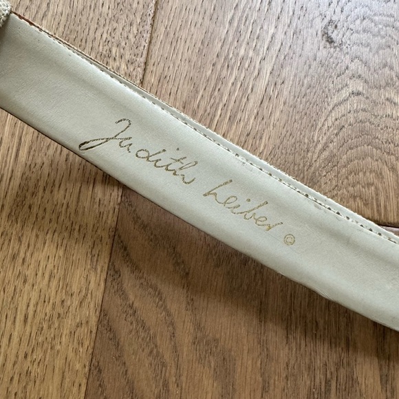 Judith Lieber Vintage 80s Lionshead Adjustable Snakeskin Belt - Cream & Gold - Picture 9 of 13